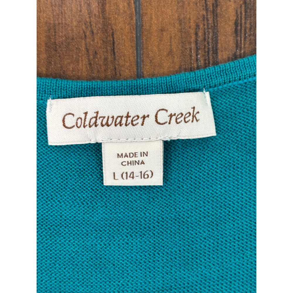 Coldwater Creek Tank Top Large Teal Silk Cotton Blend Knit Scoop Neck Women - Picture 8 of 10